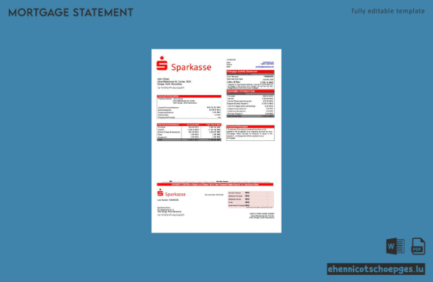Nordmazedonische Sparkasse Bank Hypothekenabrechnung Word- und PDF-Beispielvorschau